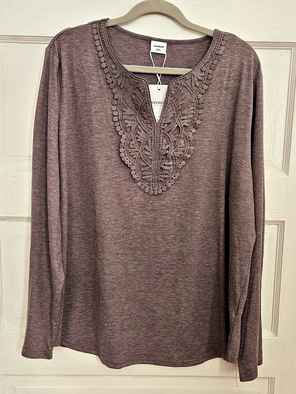XIEERDUO Embroidered Neckline Tunic in Purple XXL